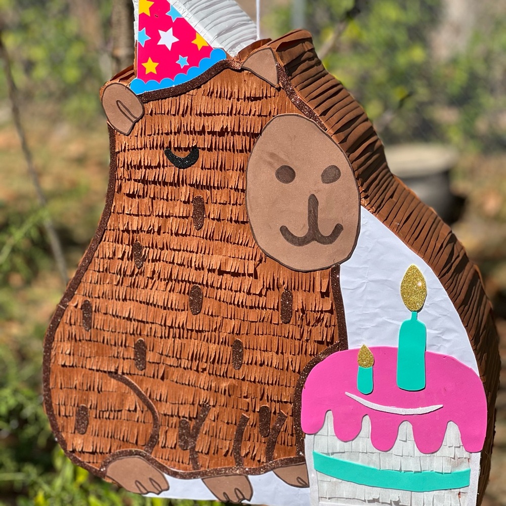 Festive Brown and Pink Capybara Pinata